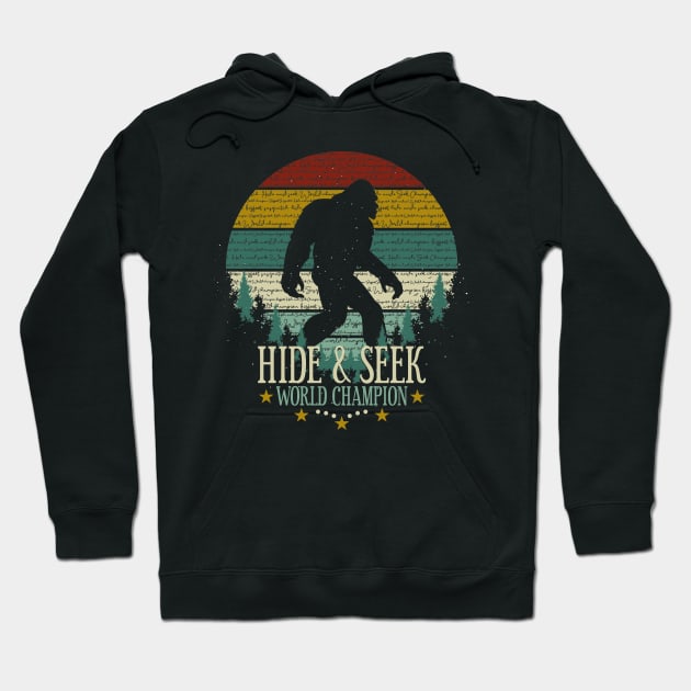 Hide and Seek World Champion Retro Vintage Bigfoot Sunset Hoodie by Tesszero